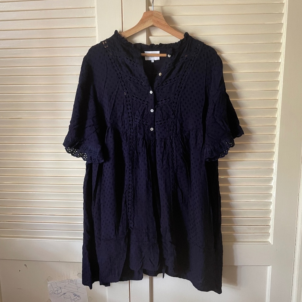 FRNCH cute navy blue poplin dolly dress